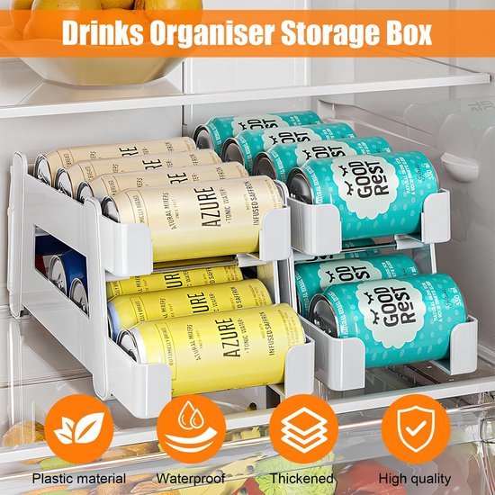 Ibenzoa® Ruime en praktische drankblikjes-organizer voor koelkast met rollende lade