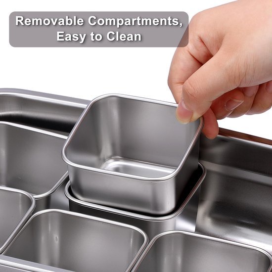 Ibenzoa® Modulaire roestvrijstalen snackbox met zes vakken en kunststof deksel Ibenzoa® Modulaire roestvrijstalen snackbox met zes vakken en kunststof deksel