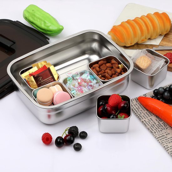Ibenzoa® Modulaire roestvrijstalen snackbox met zes vakken en kunststof deksel Ibenzoa® Modulaire roestvrijstalen snackbox met zes vakken en kunststof deksel