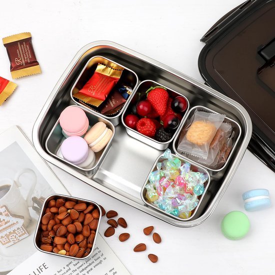 Ibenzoa® Modulaire roestvrijstalen snackbox met zes vakken en kunststof deksel Ibenzoa® Modulaire roestvrijstalen snackbox met zes vakken en kunststof deksel