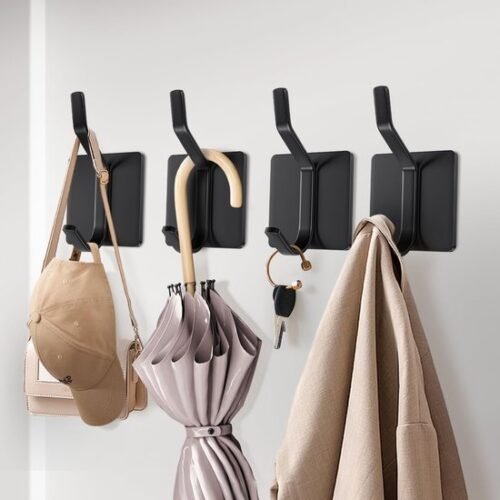 Ibenzoa® Set van vier zwarte zelfklevende haken voor badkamer en keuken