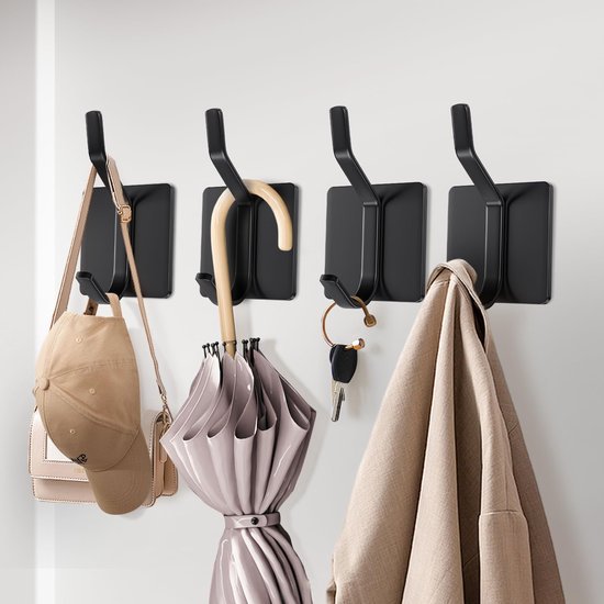 Ibenzoa® Set van vier zwarte zelfklevende haken voor badkamer en keuken