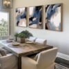 Ibenzoa® Drie Stuks Abstracte Wanddecoratie in Blauw en Beige voor Diverse Kamers