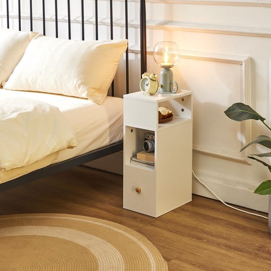 Ibenzoa® Set van 2 ruimtebesparende witte nachtkastjes met lade en open vakken