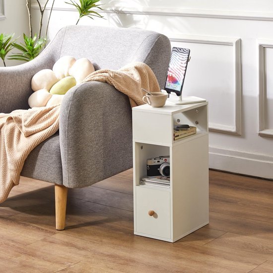 Ibenzoa® Set van 2 ruimtebesparende witte nachtkastjes met lade en open vakken