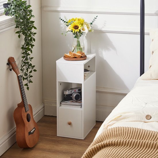 Ibenzoa® Set van 2 ruimtebesparende witte nachtkastjes met lade en open vakken