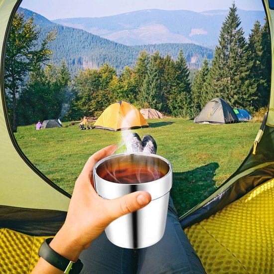 Ibenzoa® Set van 4 dubbelwandige roestvrijstalen espressokopjes voor veelzijdig gebruik Ibenzoa® Set van 4 dubbelwandige roestvrijstalen espressokopjes voor veelzijdig gebruik