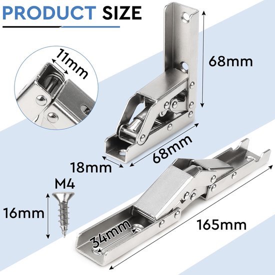 Ibenzoa® Set van 6 inklapbare scharnieren voor kastdeuren met veer en schroeven