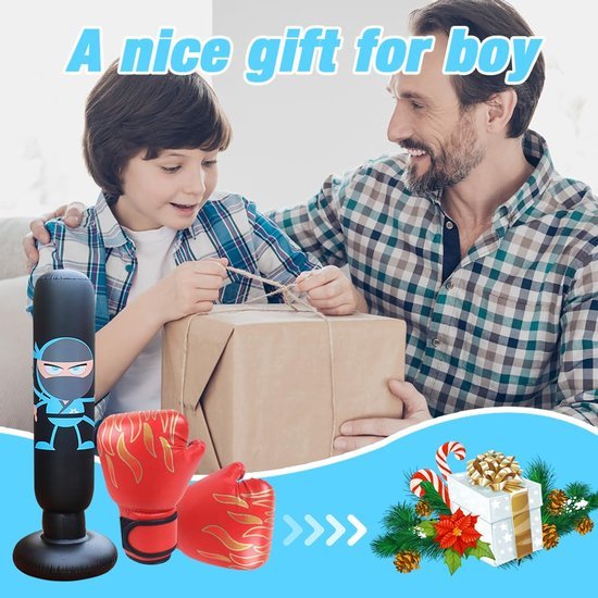 Ibenzoa® Bokszak voor kinderen, opblaasbaar met handschoenen, ideaal voor training en ontspanning
