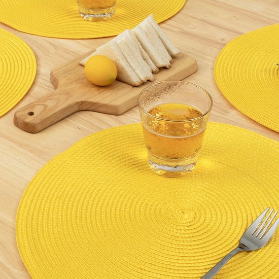 Ibenzoa® Set van 6 stijlvolle gele ronde placemats voor eettafelbescherming en decoratie