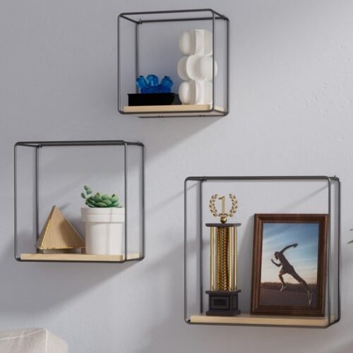 Ibenzoa® Zwevend wandrek met matzwart metalen frame en houtnerf voor elke kamer