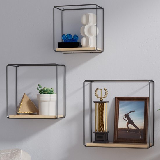 Ibenzoa® Zwevend wandrek met matzwart metalen frame en houtnerf voor elke kamer