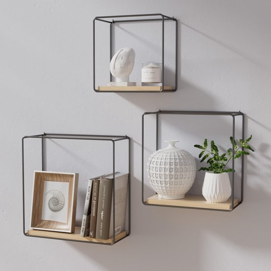 Ibenzoa® Zwevend wandrek met matzwart metalen frame en houtnerf voor elke kamer