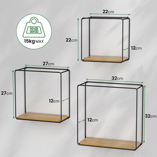 Ibenzoa® Zwevend wandrek met matzwart metalen frame en houtnerf voor elke kamer