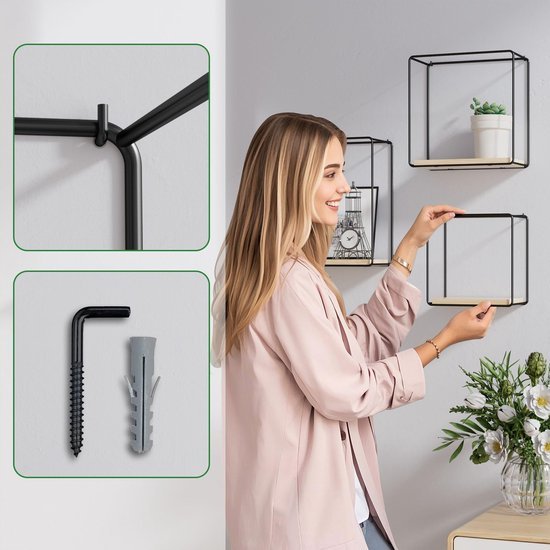 Ibenzoa® Zwevend wandrek met matzwart metalen frame en houtnerf voor elke kamer