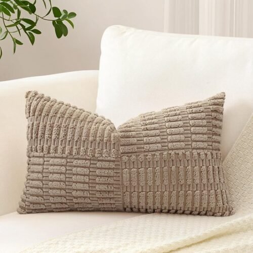 Ibenzoa® Stijlvolle lichtbruine corduroy kussensloop met kruisstrepen voor decoratie