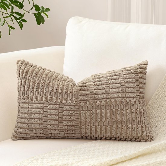Ibenzoa® Stijlvolle lichtbruine corduroy kussensloop met kruisstrepen voor decoratie Ibenzoa® Stijlvolle lichtbruine corduroy kussensloop met kruisstrepen voor decoratie