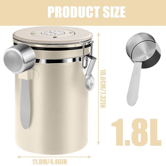 Ibenzoa® Luchtdichte koffiecontainer van roestvrij staal met datumweergave en lepel