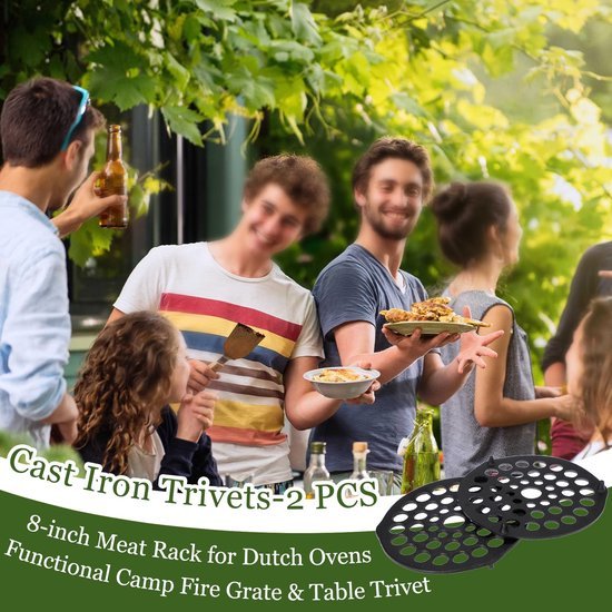 Ibenzoa® Set van twee ronde gietijzeren grillroosters met drie poten voor veelzijdig gebruik
