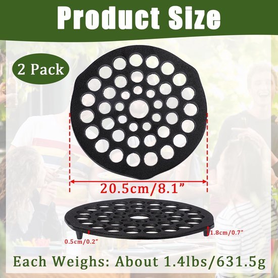 Ibenzoa® Set van twee ronde gietijzeren grillroosters met drie poten voor veelzijdig gebruik