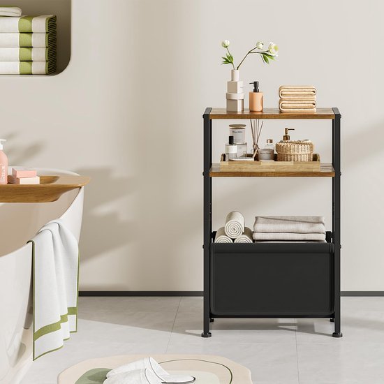 Ibenzoa® Slanke bijzettafel met drie niveaus en stoffen opbergmand voor kleine ruimtes Ibenzoa® Slanke bijzettafel met drie niveaus en stoffen opbergmand voor kleine ruimtes