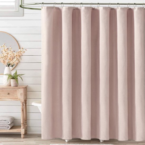 Ibenzoa® Lichtroze waterafstotend douchegordijn met linnen textuur en verzwaarde zoom