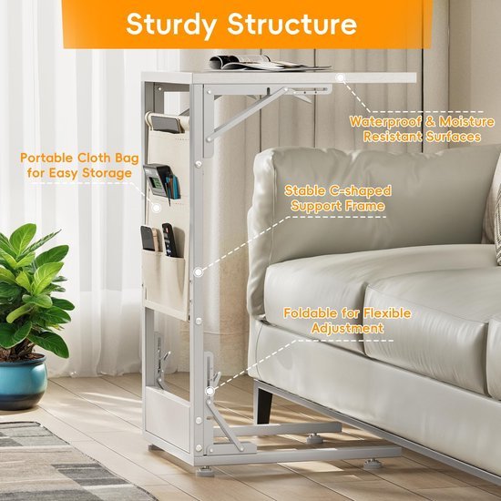 Unyqoos® Handige inklapbare C-vormige bijzettafel met opbergtas voor elke ruimte Unyqoos® Handige inklapbare C-vormige bijzettafel met opbergtas voor elke ruimte