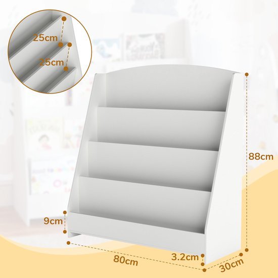 Unyqoos® Witte kinderkamer boekenkast met vier vakken voor boeken en speelgoed