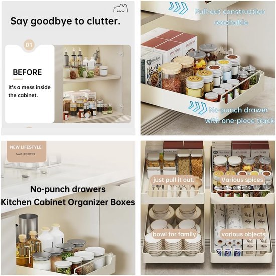 Ibenzoa® Uitschuifbaar keukenrek met zelfklevende installatie voor eenvoudige opslag Ibenzoa® Uitschuifbaar keukenrek met zelfklevende installatie voor eenvoudige opslag