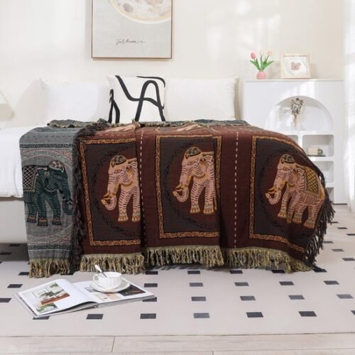 Ibenzoa® Dubbelzijdige katoenen deken met boho-patroon en franjes voor veelzijdig gebruik