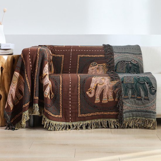 Ibenzoa® Dubbelzijdige katoenen deken met boho-patroon en franjes voor veelzijdig gebruik