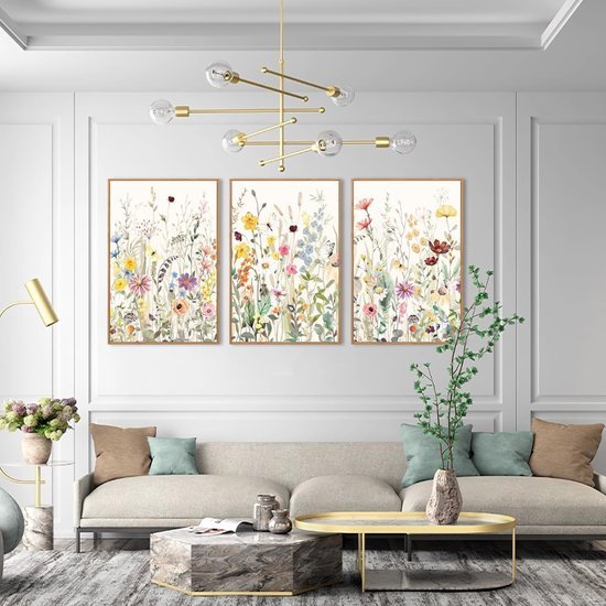 Ibenzoa® Canvas muurkunst met aquarel bloemen voor stijlvolle wanddecoratie