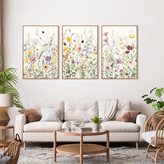Ibenzoa® Canvas muurkunst met aquarel bloemen voor stijlvolle wanddecoratie