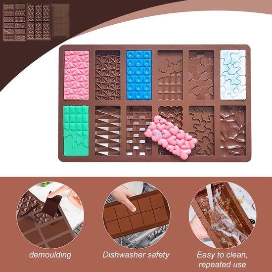 Ibenzoa® Set van drie siliconen vormen voor het maken van chocoladerepen en meer Ibenzoa® Set van drie siliconen vormen voor het maken van chocoladerepen en meer