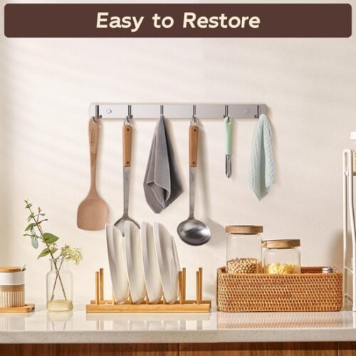 Ibenzoa® Roestvrijstalen haaklijst met zes haken voor veelzijdige wandmontage