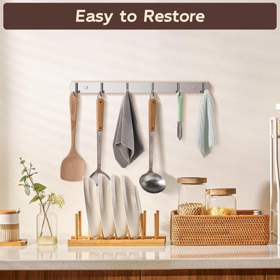 Ibenzoa® Roestvrijstalen haaklijst met zes haken voor veelzijdige wandmontage Ibenzoa® Roestvrijstalen haaklijst met zes haken voor veelzijdige wandmontage