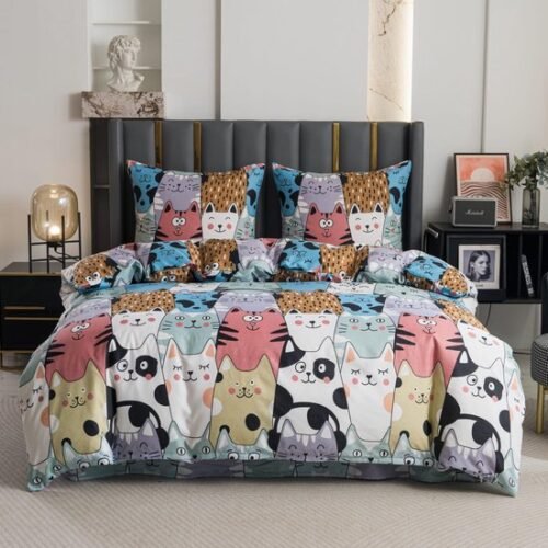 Ibenzoa® Comfortabel en Zacht Beddengoed met Kittenpatroon voor Vier Seizoenen