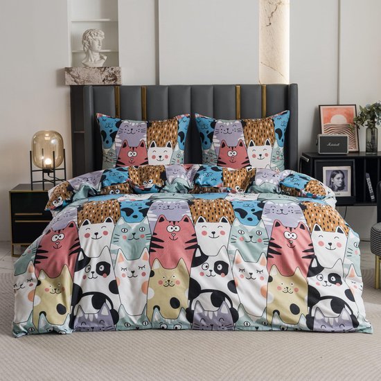 Ibenzoa® Comfortabel en Zacht Beddengoed met Kittenpatroon voor Vier Seizoenen