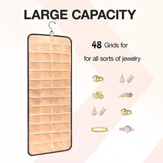 Ibenzoa® Dubbelzijdige hangende sieradenopberger met 39 vakken en metalen haken Ibenzoa® Dubbelzijdige hangende sieradenopberger met 39 vakken en metalen haken
