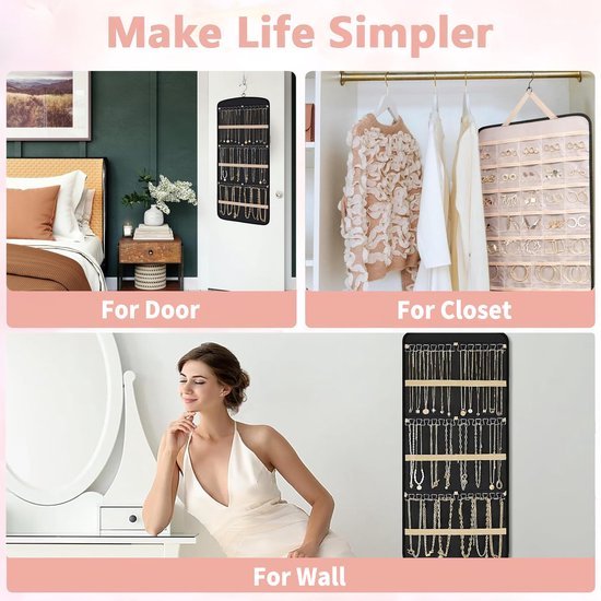 Ibenzoa® Dubbelzijdige hangende sieradenopberger met 39 vakken en metalen haken Ibenzoa® Dubbelzijdige hangende sieradenopberger met 39 vakken en metalen haken