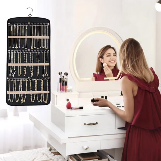 Ibenzoa® Dubbelzijdige hangende sieradenopberger met 39 vakken en metalen haken Ibenzoa® Dubbelzijdige hangende sieradenopberger met 39 vakken en metalen haken