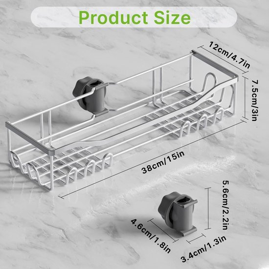 Ibenzoa® Ruime roestvrijstalen doucheplank voor douchestangen zonder boren