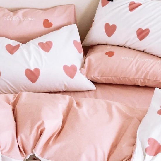 Ibenzoa® Lichtroze beddengoedset met hartmotief en ritssluiting voor meisjes