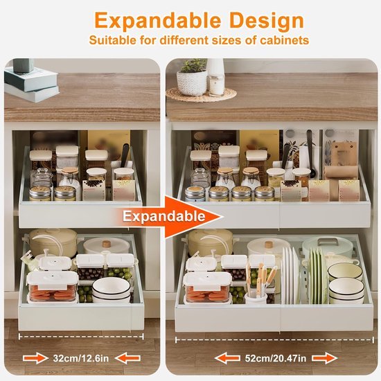 Ibenzoa® Uitschuifbare lade organiser voor keuken en kast met verstelbare breedte