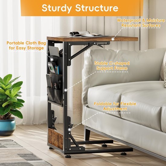 Unyqoos® Inklapbare C-vormige bijzettafel met opbergtas voor veelzijdig gebruik Unyqoos® Inklapbare C-vormige bijzettafel met opbergtas voor veelzijdig gebruik