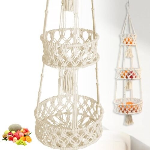 Ibenzoa® Drie verdiepingen hangende mand voor fruit en groenten in bohemian stijl