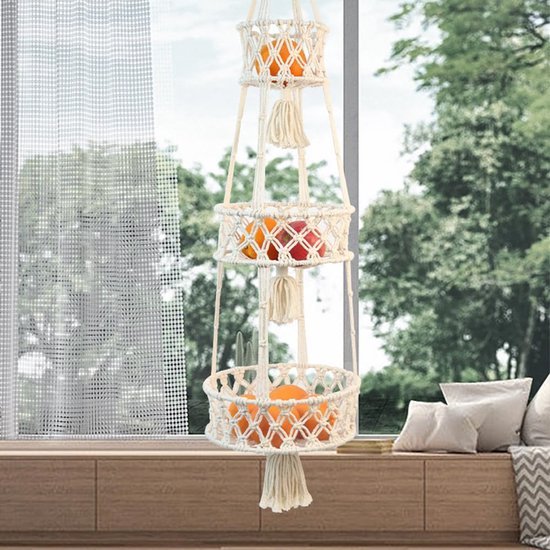Ibenzoa® Drie verdiepingen hangende mand voor fruit en groenten in bohemian stijl