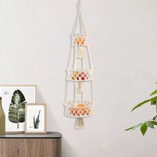 Ibenzoa® Drie verdiepingen hangende mand voor fruit en groenten in bohemian stijl