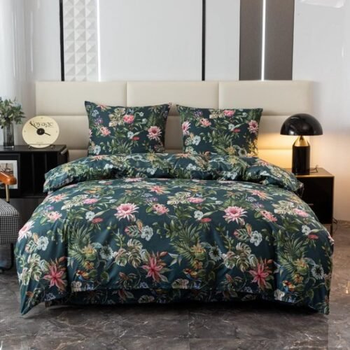 Ibenzoa® Drie-delige beddengoedset met dekbedovertrek en kussensloop van katoenmicrovezel