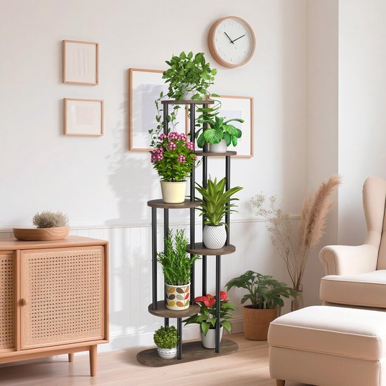 Ibenzoa® Zwarte metalen plantenstandaard met zes niveaus voor binnen en buiten